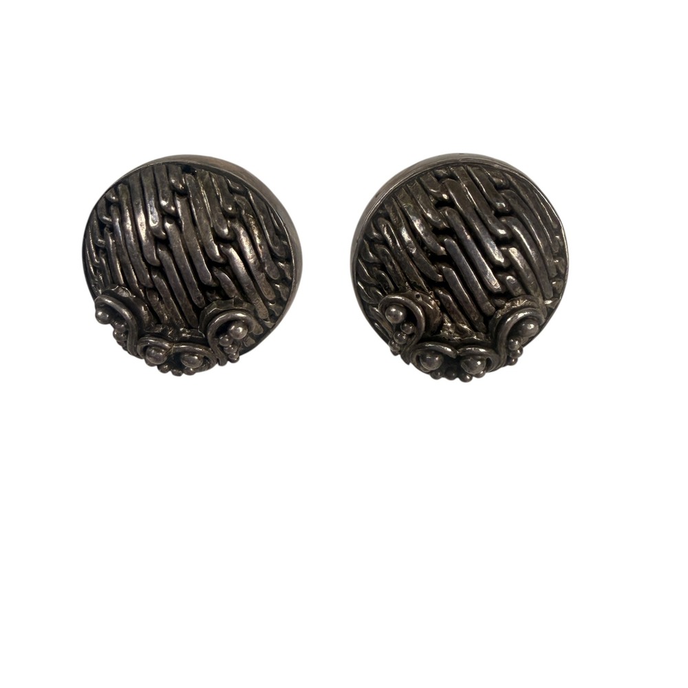 Lois Hill Sterling Silver 925 Woven Scroll Stud Earrings Indonesia Round 0.75in